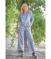 Bryn Walker Cross-Dyed Linen Elastic Waist Straight Leg Pintuck Coordinating Pants