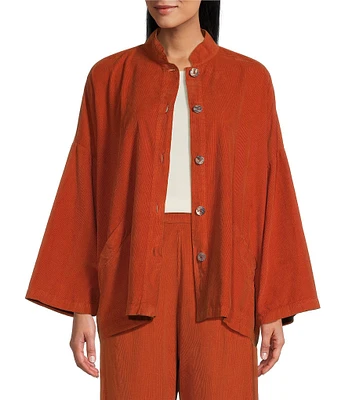 Bryn Walker Danuta Corduroy Mandarin Collar Long Wide Sleeve Button Front Oversized Jacket