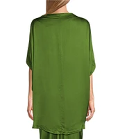 Bryn Walker Debo Viscose Satin Drape Boat Neck Cap Sleeve High-Low Tunic