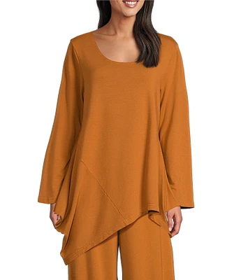 Bryn Walker Deca Bamboo French Terry Scoop Neck Long Sleeve Asymmetric Hem Oversized Shirt