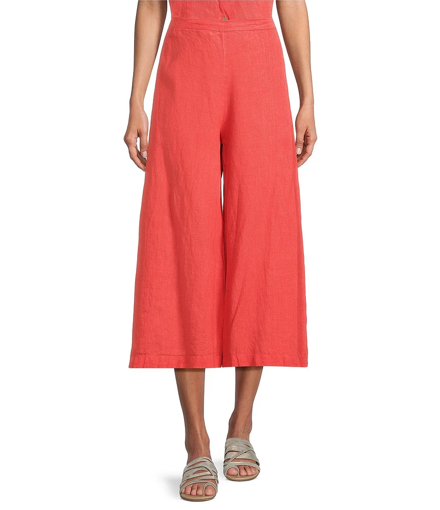 Bryn Walker Ella Flat Front Light Linen Wide Leg Cropped Pants