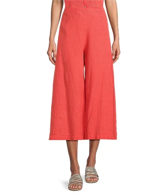 Bryn Walker Ella Flat Front Light Linen Wide Leg Cropped Pants
