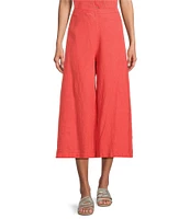 Bryn Walker Ella Flat Front Light Linen Wide Leg Cropped Pants