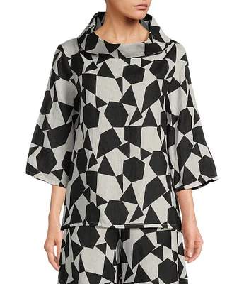 Bryn Walker Etta Woven Prisma Print Cowl Neck 3/4 Sleeve Coordinating Shirt