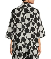 Bryn Walker Etta Woven Prisma Print Cowl Neck 3/4 Sleeve Coordinating Shirt
