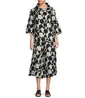 Bryn Walker Etta Woven Prisma Print Cowl Neck 3/4 Sleeve Coordinating Shirt