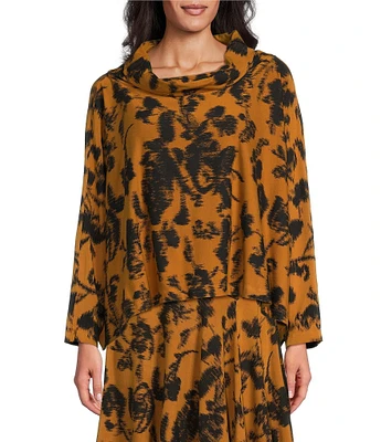 Bryn Walker Floral Astrid Jersey Knit Cowl Neck Long Sleeve Coordinating Cropped Shirt