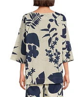 Bryn Walker Foglie Print Linen Blend Boat Neck 3/4 Sleeve Resort Coordinating Shirt