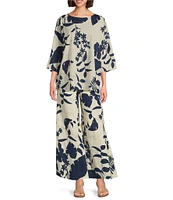 Bryn Walker Foglie Print Linen Blend Boat Neck 3/4 Sleeve Resort Coordinating Shirt