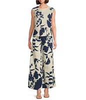 Bryn Walker Foglie Print Linen Blend Round Neck Sleeveless Coordinating Tank
