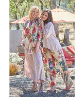 Bryn Walker Fran Italian Sheer Fiori Print Round Neck 3/4 Ruffle Bell Sleeve High Low Shirt