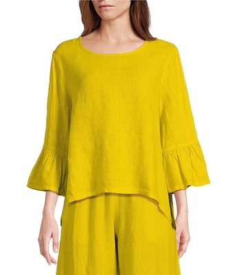 Bryn Walker Fran Light Linen Boat Neck 3/4 Sleeve High-Low Shirt