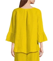 Bryn Walker Fran Light Linen Boat Neck 3/4 Sleeve High-Low Shirt