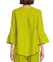 Bryn Walker Fran Light Linen Round Neck Ruffle 3/4 Bell Sleeve High-Low Coordinating Shirt