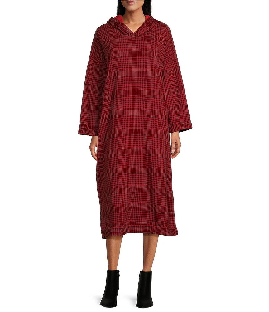 Bryn Walker Franklin Plaid Print Bamboo Fleece Hooded Long Sleeve Dress