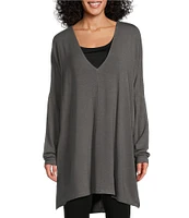 Bryn Walker French Terry Knit Raquel V-Neck Long Sleeve Oversized Tunic