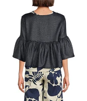 Bryn Walker Frida Raffia Round Neck 3/4 Ruffle Sleeve Jacket