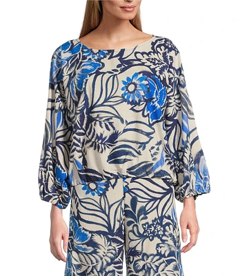 Bryn Walker Gianna Azzurra Print Boat Neck Long Sleeve Coordinating Shirt