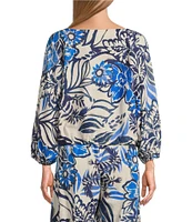 Bryn Walker Gianna Azzurra Print Boat Neck Long Sleeve Coordinating Shirt