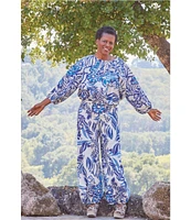Bryn Walker Gianna Azzurra Print Boat Neck Long Sleeve Coordinating Shirt