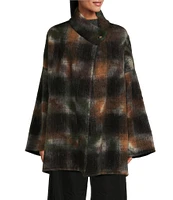 Bryn Walker Gretchen Brushed Wool Plaid Mock Neck Long Sleeve One-Button Oversized Jacket