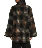 Bryn Walker Gretchen Brushed Wool Plaid Mock Neck Long Sleeve One-Button Oversized Jacket