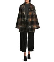 Bryn Walker Gretchen Brushed Wool Plaid Mock Neck Long Sleeve One-Button Oversized Jacket