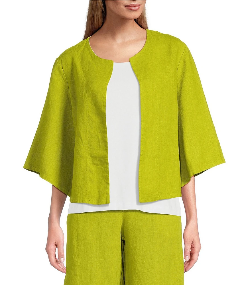 Bryn Walker Heavy Linen Round Neck Elbow Sleeve Open-Front Jacket
