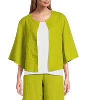 Bryn Walker Heavy Linen Round Neck Elbow Sleeve Open-Front Jacket