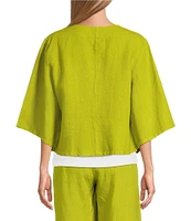 Bryn Walker Heavy Linen Round Neck Elbow Sleeve Open-Front Jacket