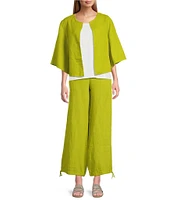 Bryn Walker Heavy Linen Round Neck Elbow Sleeve Open-Front Jacket