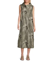 Bryn Walker Henrietta Memory Crunch Taffeta Marble Print Cowl Neck Sleeveless Oversized Pocketed Dress