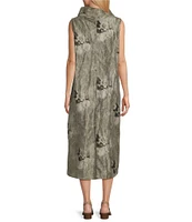 Bryn Walker Henrietta Memory Crunch Taffeta Marble Print Cowl Neck Sleeveless Oversized Pocketed Dress