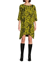 Bryn Walker Hester Netta Print Rayon Crepe Round Neck Long 3/4 Sleeve Dress