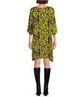 Bryn Walker Hester Netta Print Rayon Crepe Round Neck Long 3/4 Sleeve Dress