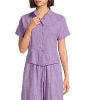 Bryn Walker Jacquard Cotton Floral Mandarin Collar Short Sleeve Coordinating Button Front Shirt