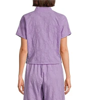 Bryn Walker Jacquard Cotton Floral Mandarin Collar Short Sleeve Coordinating Button Front Shirt