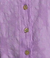 Bryn Walker Jacquard Cotton Floral Mandarin Collar Short Sleeve Coordinating Button Front Shirt