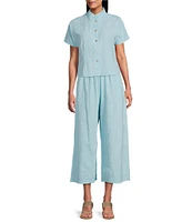 Bryn Walker Jacquard Cotton Floral Wide Leg Pocketed Pull-On Cropped Coordinating Pants