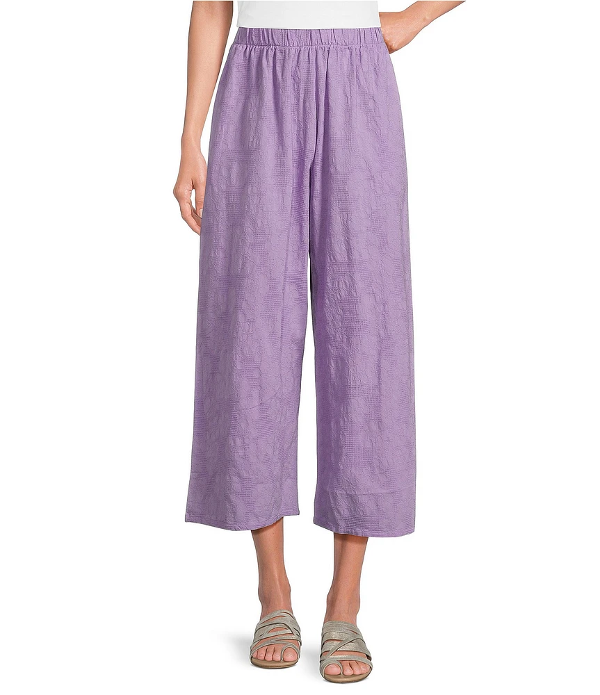 Bryn Walker Jacquard Cotton Floral Wide Leg Pocketed Pull-On Cropped Coordinating Pants