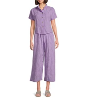 Bryn Walker Jacquard Cotton Floral Wide Leg Pocketed Pull-On Cropped Coordinating Pants
