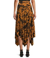 Bryn Walker Jersey Floral Wide Waistband A-Line Asymmetrical Hem Coordinating Pull-On Skirt