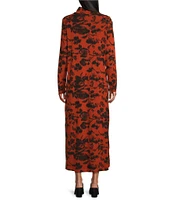 Bryn Walker Jersey Knit Floral Print Mock Neck Long Sleeve Shift Dress