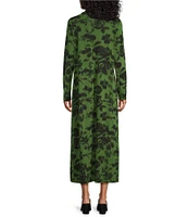 Bryn Walker Jersey Knit Floral Print Mock Neck Long Sleeve Shift Dress