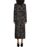 Bryn Walker Jersey Knit Floral Print Mock Neck Long Sleeve Shift Dress