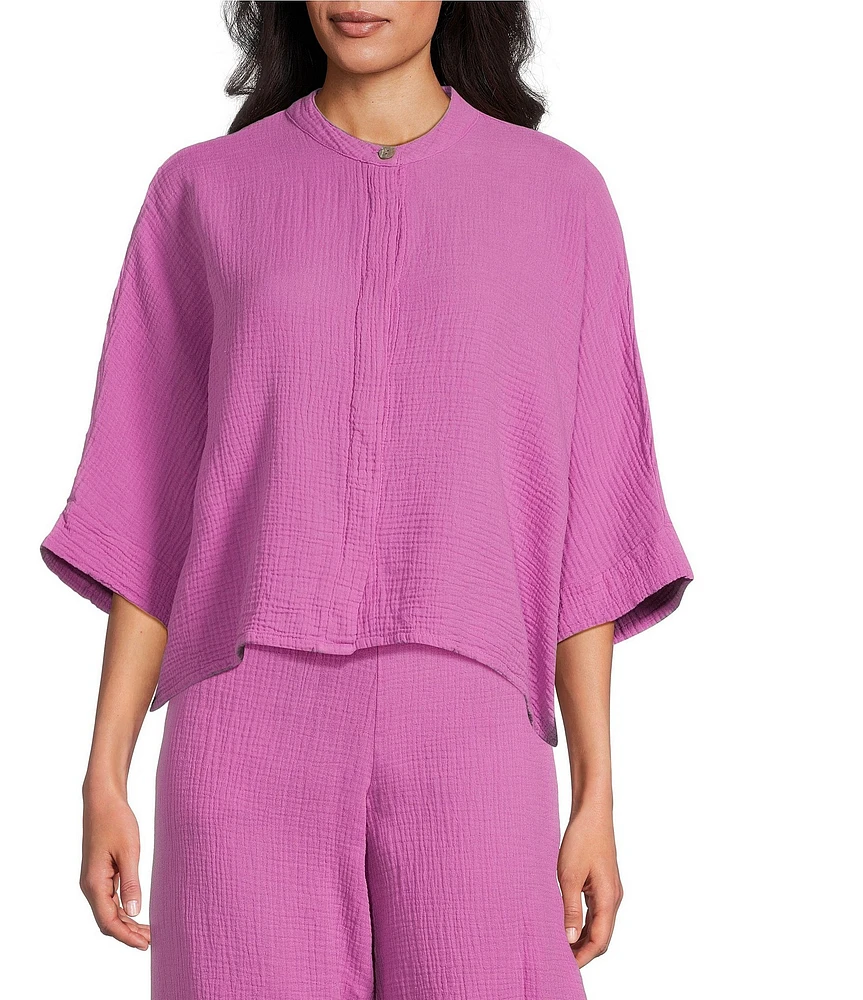 Bryn Walker Joe Cotton Gauze Banded Collar 3/4 Dolman Sleeve Button Front Shirt