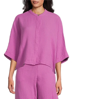 Bryn Walker Joe Cotton Gauze Banded Collar 3/4 Dolman Sleeve Button Front Shirt