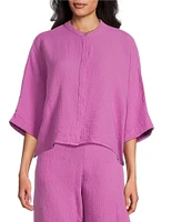 Bryn Walker Joe Cotton Gauze Banded Collar 3/4 Dolman Sleeve Button Front Shirt