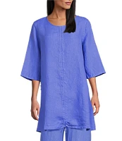 Bryn Walker Josie Light Linen Round Neck 3/4 Sleeve Ruched Tie Coordinating Tunic