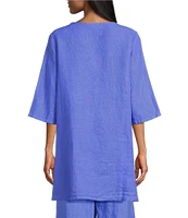 Bryn Walker Josie Light Linen Round Neck 3/4 Sleeve Ruched Tie Coordinating Tunic